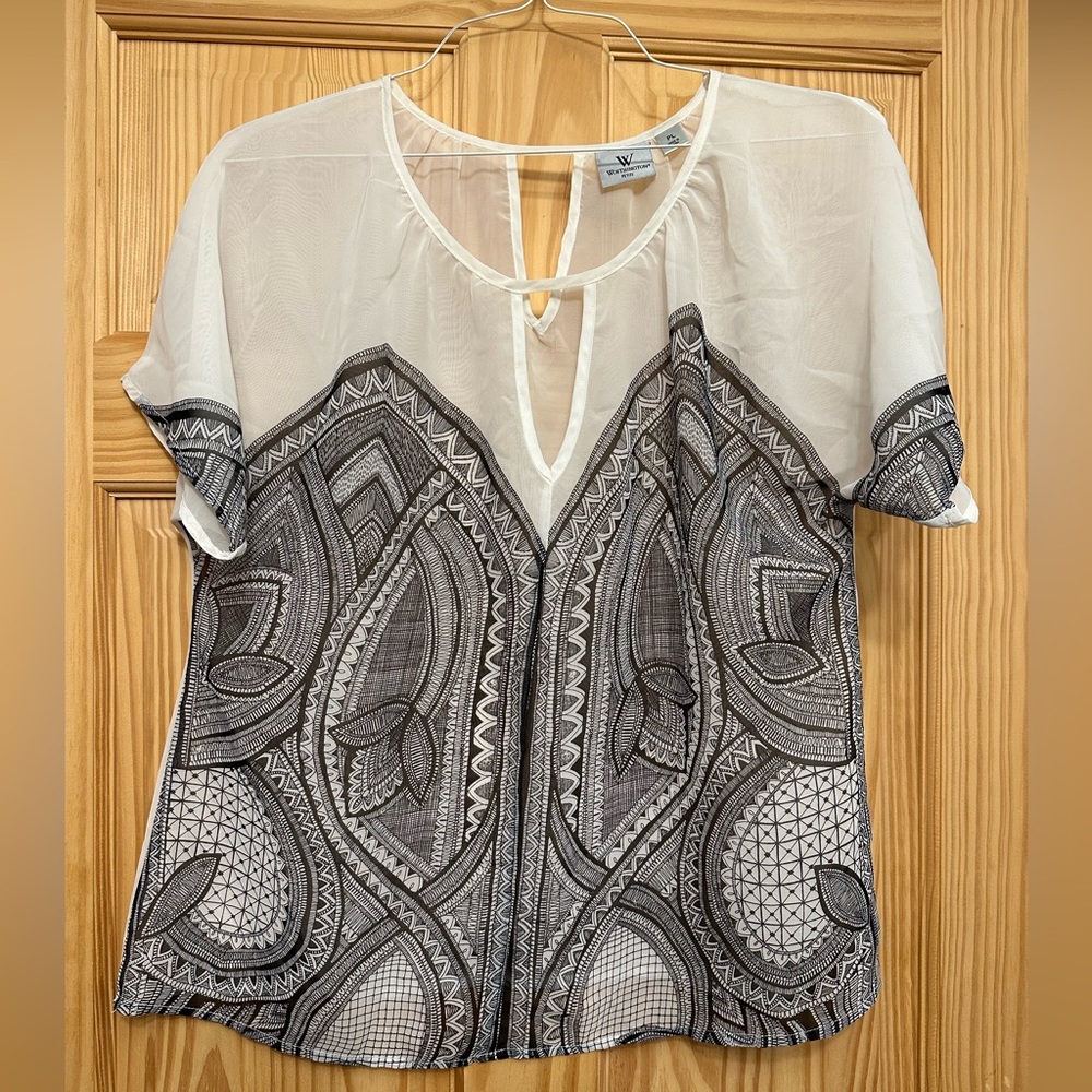 Worthington Petite Large Sheer black/white top
